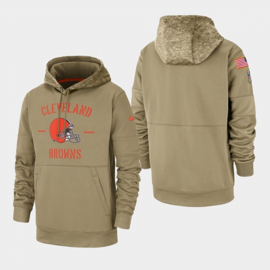 Men's Cleveland Browns Tan 2019 Salute to Service Sideline Therma Pullover Hoodie - Jersey