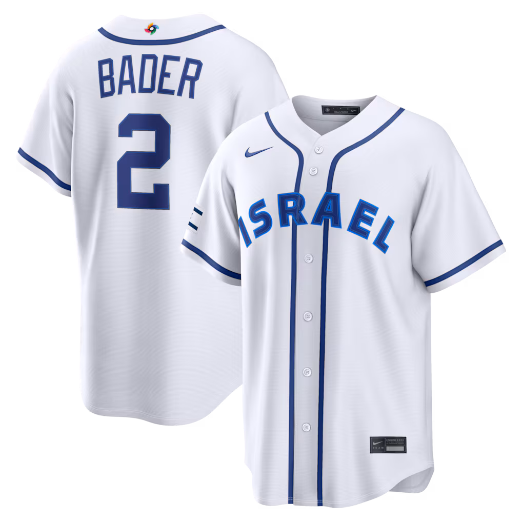 Men's Israel Baseball Harrison Bader Nike White 2026 World Baseball Classic Home Stadium Jersey - Jersey