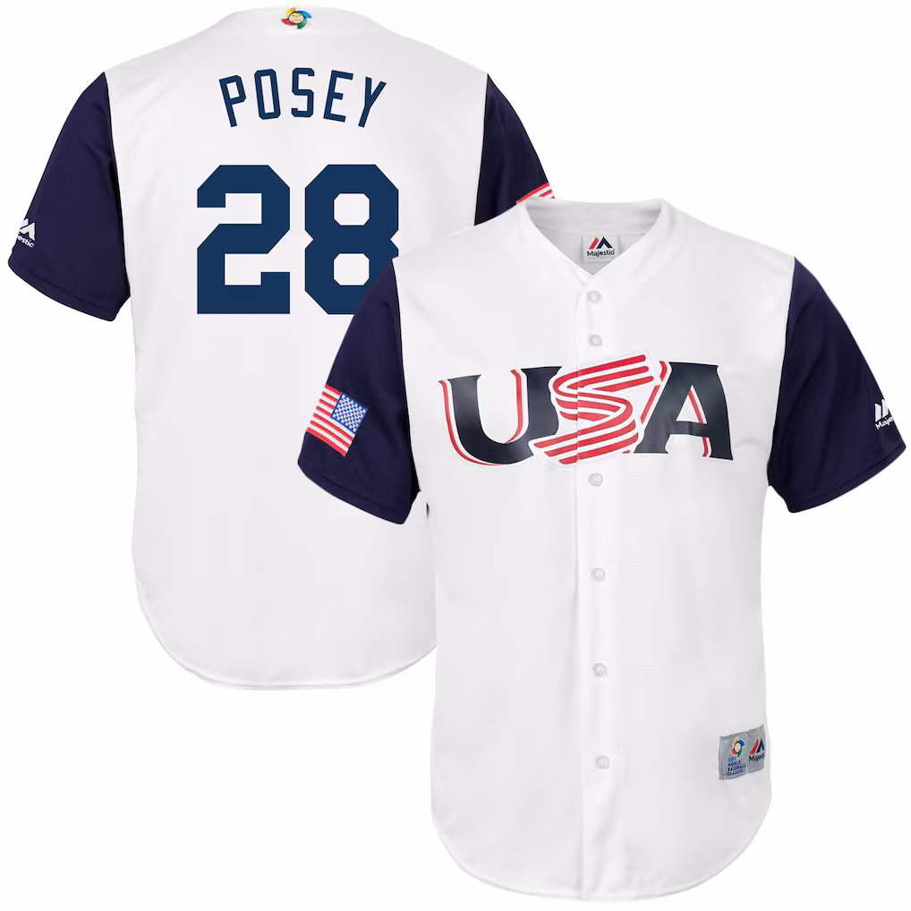 Men's USA Baseball Buster Posey Majestic White 2017 World Baseball Classic Replica Jersey - Jersey