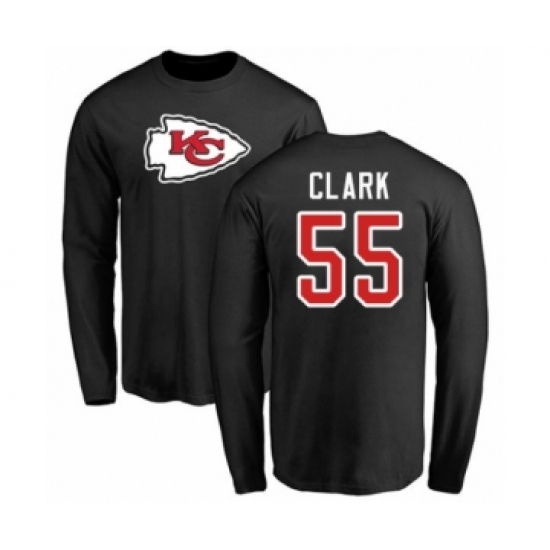 Football Kansas City Chiefs #55 Frank Clark Black Name & Number Logo Long Sleeve T-Shirt - Jersey