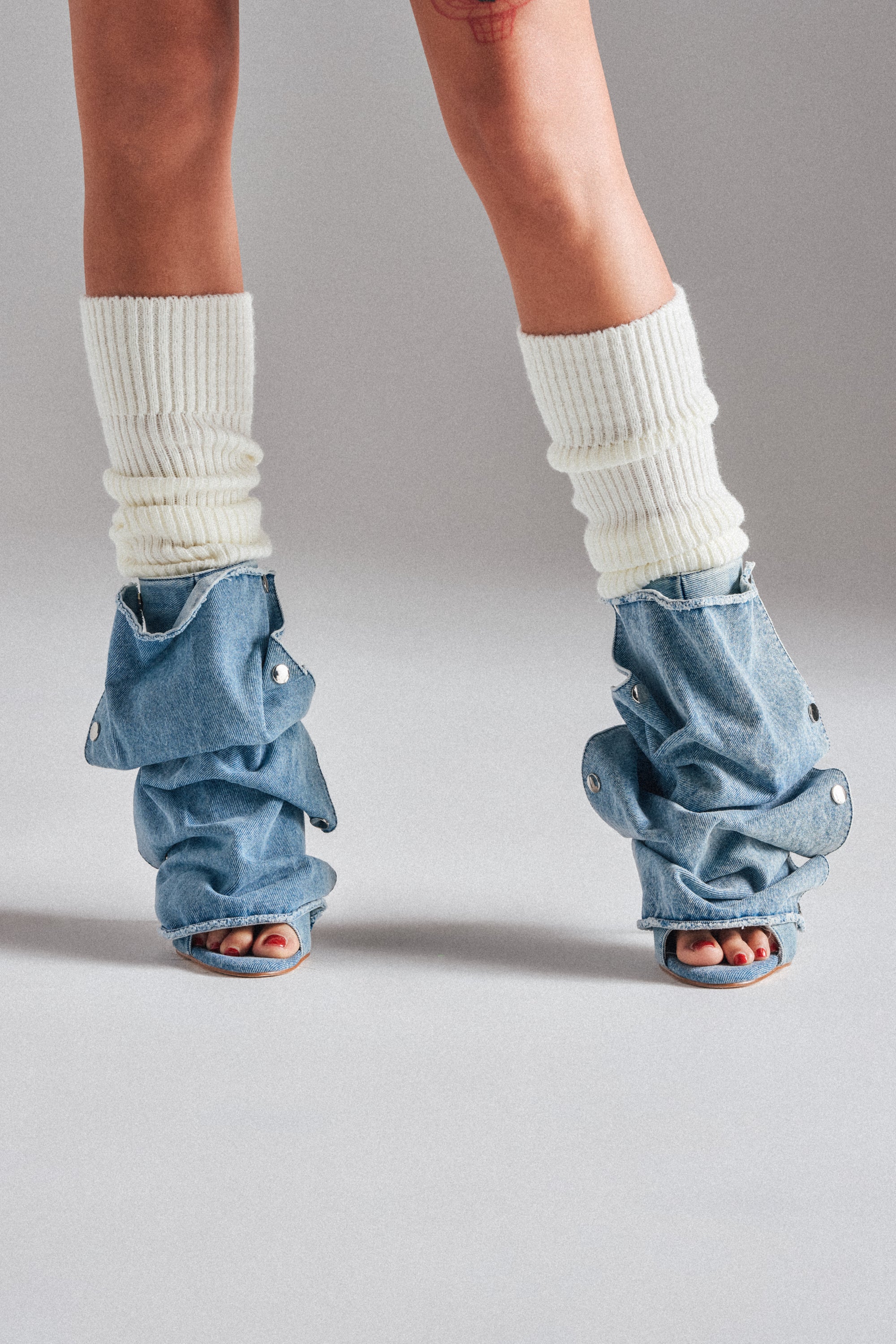 AZALEA WANG BIRD SONG DENIM OPEN TOE SNAP BOOTIE - Akira Wear