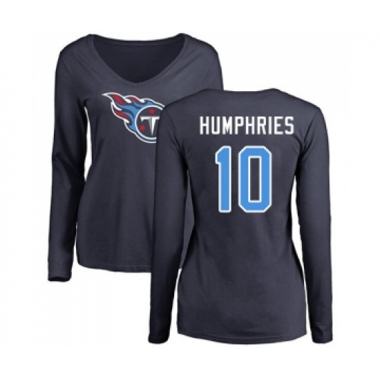 Football Women's Tennessee Titans #10 Adam Humphries Navy Blue Name & Number Logo Long Sleeve T-Shirt - Jersey
