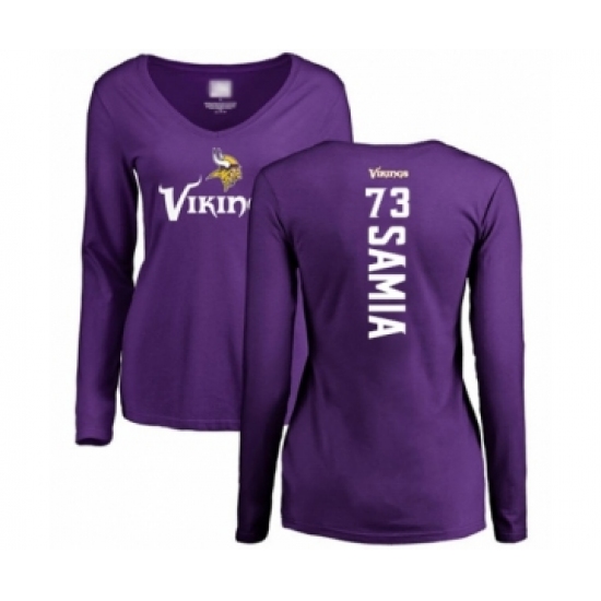 Football Women's Minnesota Vikings #73 Dru Samia Purple Backer Slim Fit Long Sleeve T-Shirt - Jersey