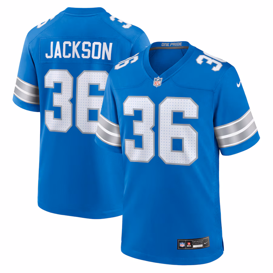 Men's Detroit Lions Deon Jackson Nike Blue Team Game Jersey - Jersey