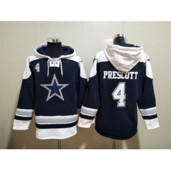 Men's Dallas Cowboys #4 Dak Prescott Navy Blue Ageless Must Have Lace Up Pullover Hoodie - Jersey