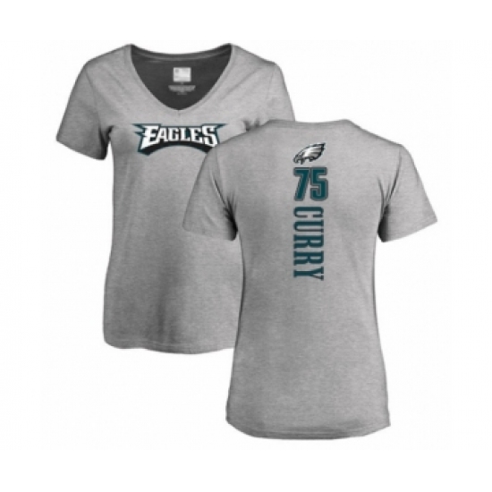 Women's Philadelphia Eagles #75 Vinny Curry Ash Backer V-Neck T-Shirt - Jersey