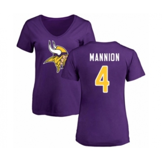 Football Women's Minnesota Vikings #4 Sean Mannion Purple Name & Number Logo Slim Fit T-Shirt - Jersey