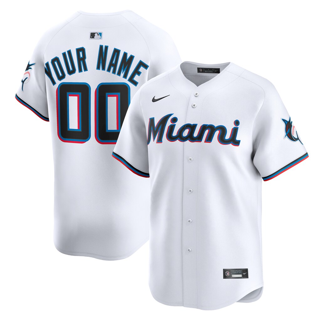 Youth Miami Marlins  Nike White Home Custom Limited Jersey - Jersey