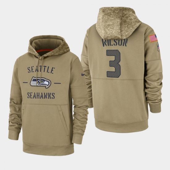 Men's Seattle Seahawks #3 Russell Wilson 2019 Salute to Service Sideline Therma Pullover Hoodie - Tan - Jersey