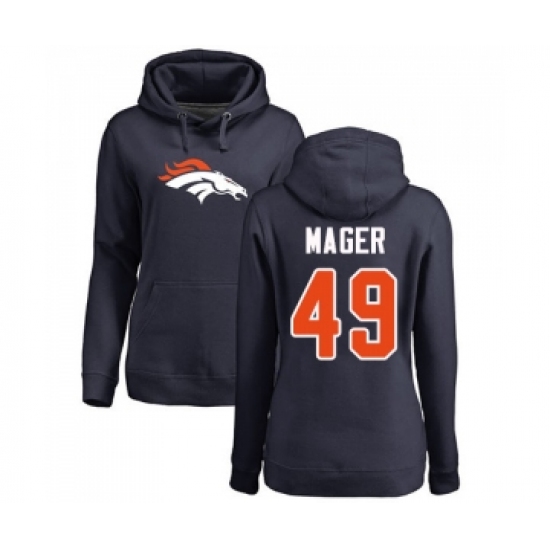 Football Women's Denver Broncos #49 Craig Mager Navy Blue Name & Number Logo Pullover Hoodie - Jersey