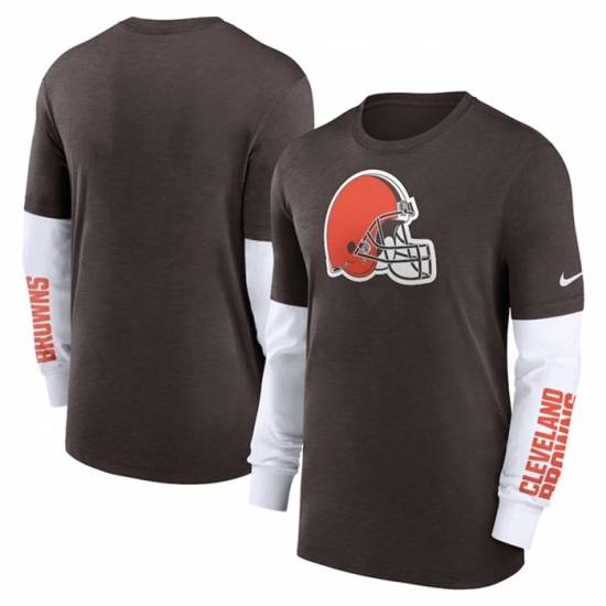Men's Cleveland Browns Heather Brown Slub Fashion Long Sleeve T Shirt - Jersey