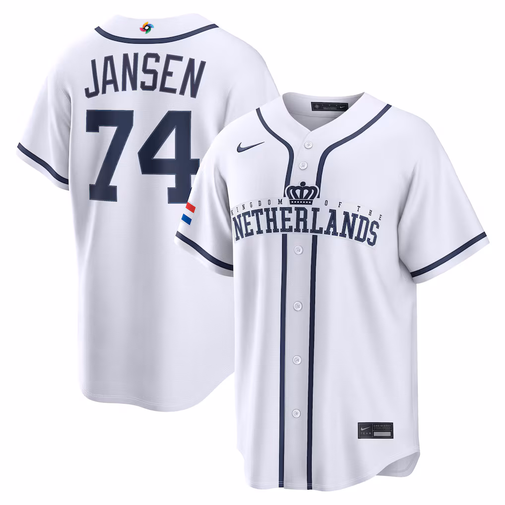 Men's Netherlands Baseball Kenley Jansen Nike White 2026 World Baseball Classic Home Stadium Jersey - Jersey