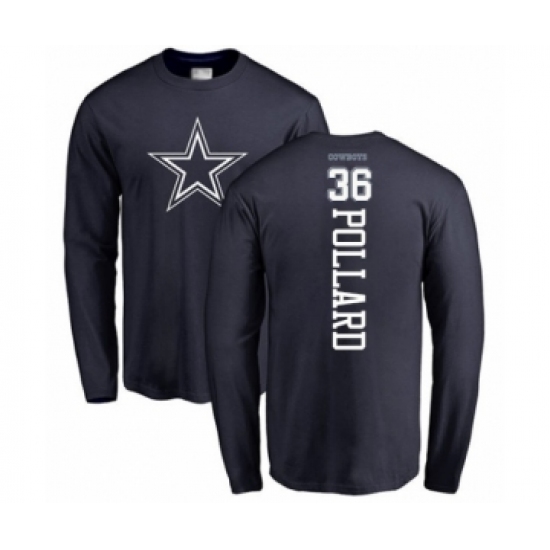 Football Dallas Cowboys #36 Tony Pollard Navy Blue Backer Long Sleeve T-Shirt - Jersey