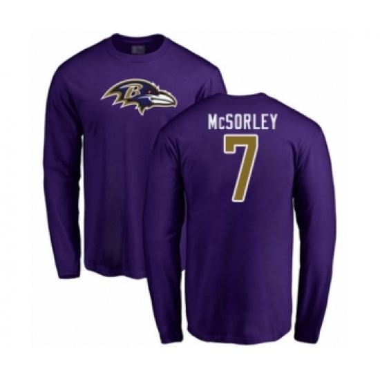 Football Baltimore Ravens #7 Trace McSorley Purple Name & Number Logo Long Sleeve T-Shirt - Jersey