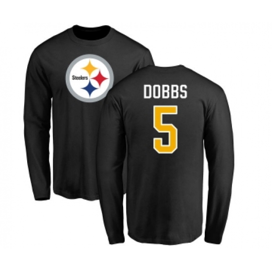 Football Pittsburgh Steelers #5 Joshua Dobbs Black Name & Number Logo Long Sleeve T-Shirt - Jersey