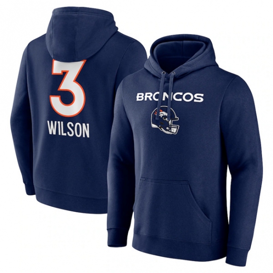 Men's Denver Broncos #3 Russell Wilson Navy Team Wordmark Name & Number Pullover Hoodie - Jersey