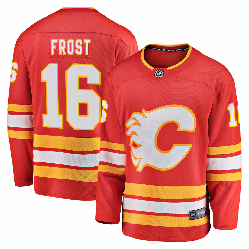Men's Calgary Flames Morgan Frost Fanatics Red Home Breakaway Jersey - Jersey
