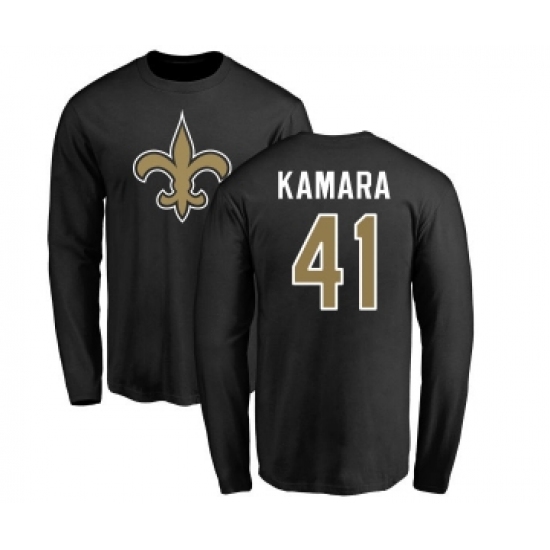 Football New Orleans Saints #41 Alvin Kamara Black Name & Number Logo Long Sleeve T-Shirt - Jersey