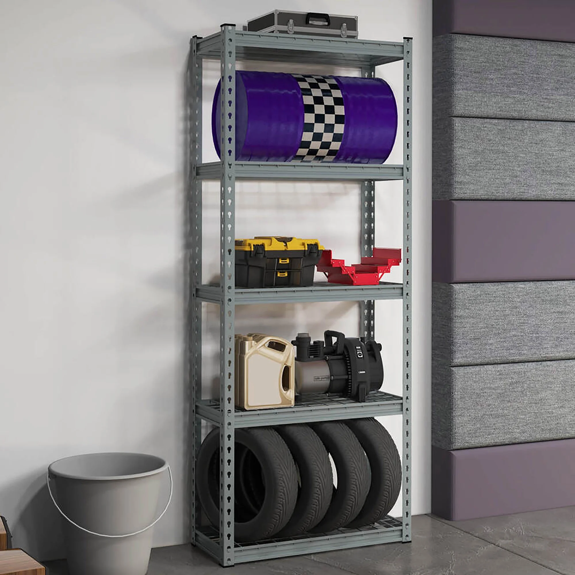 Gymax 4 PCS 5-Tier Metal Shelving Unit Heavy Duty Wire Storage Rack with Anti-slip Foot Pads