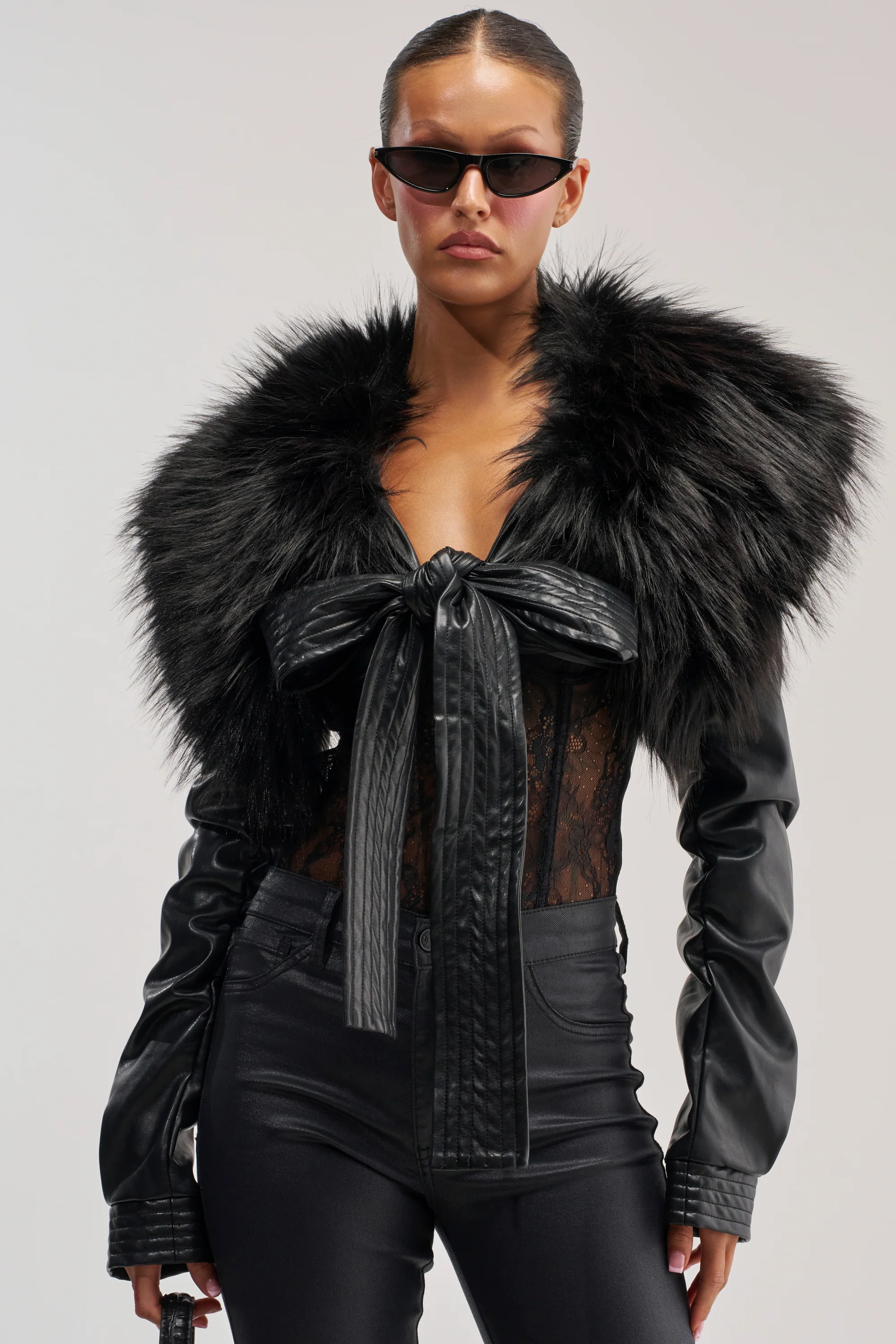 SPEND IT ALL FUR TRIM BOLERO IN BLACK - Akira Wear
