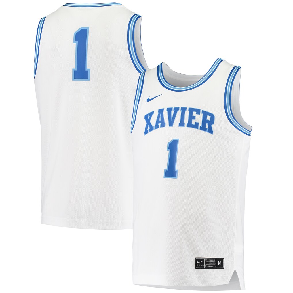 Men's Nike #1 White Xavier Musketeers Replica Basketball Jersey - Jersey