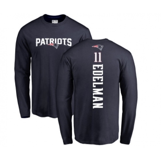 Football New England Patriots #11 Julian Edelman Navy Blue Backer Long Sleeve T-Shirt - Jersey