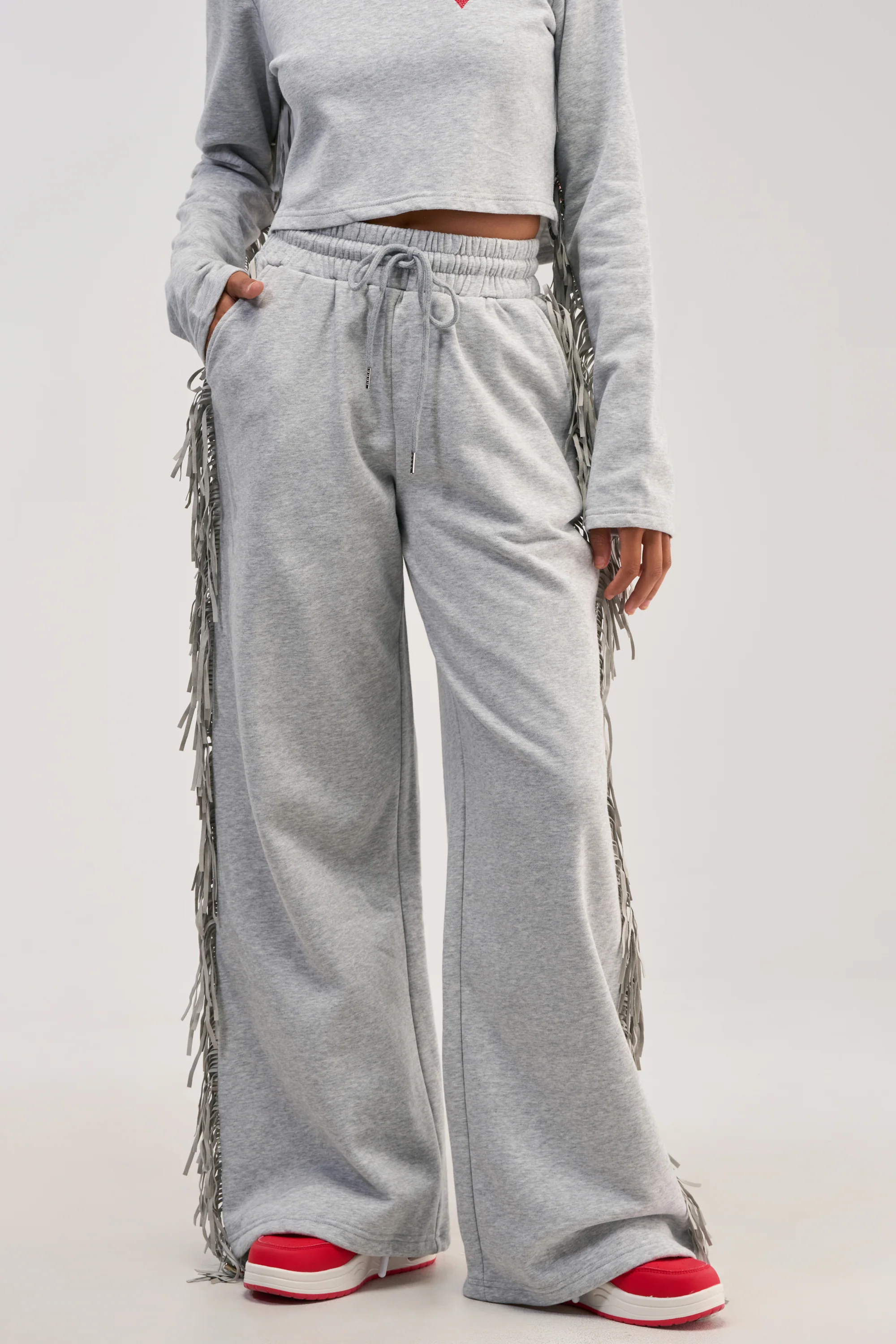 PLAYING CARDS WIDE LEG JOGGER IN HEATHER GREY - Akira Wear