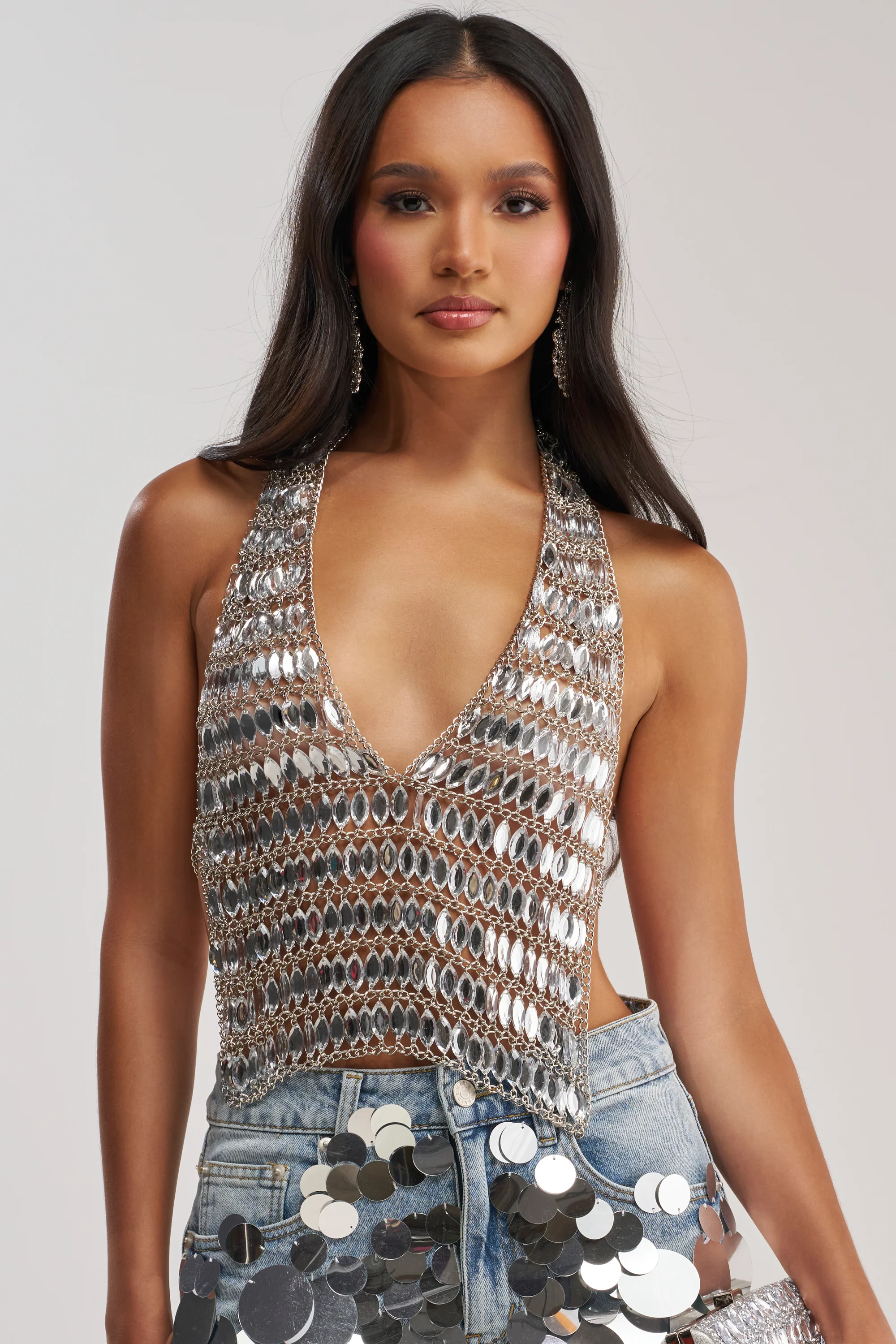 SILVER CASCADE RHINESTONE TOP - Akira Wear