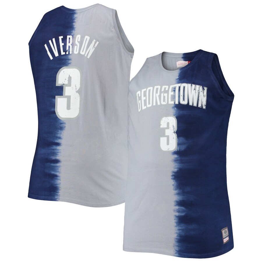 Men's Mitchell & Ness Allen Iverson Navy/Gray Georgetown Hoyas Big & Tall Player Tie-Dye Jersey - Jersey