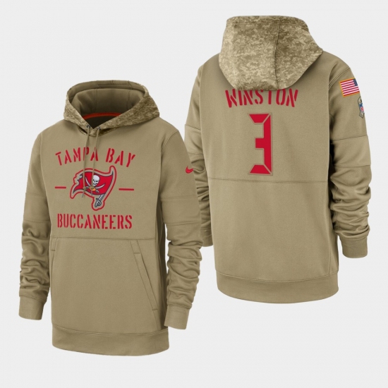 Men's Tampa Bay Buccaneers #3 Jameis Winston 2019 Salute to Service Sideline Therma Pullover Hoodie - Tan - Jersey