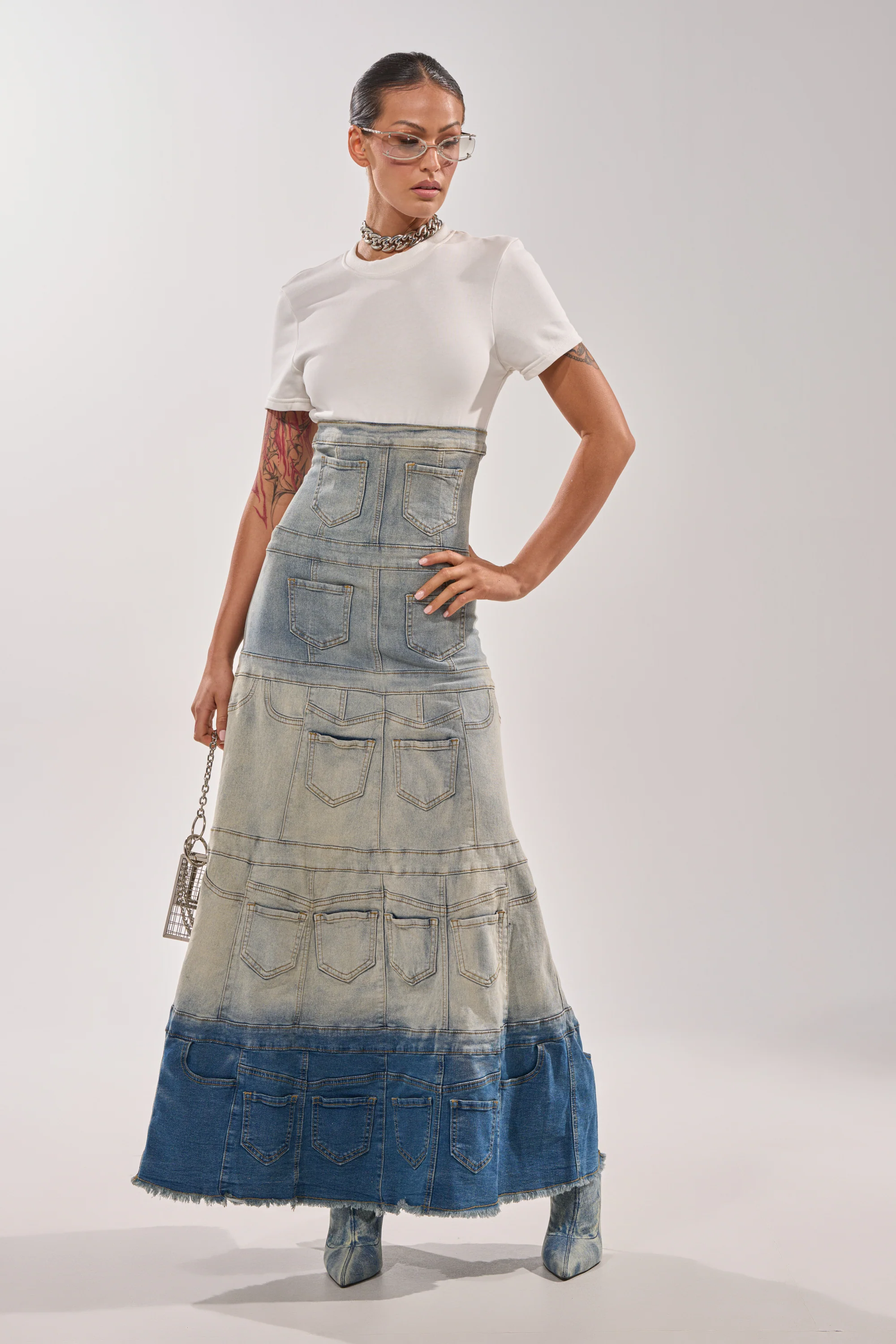DENIM ON DENIM LAYERED MAXI DRESS - Akira Wear