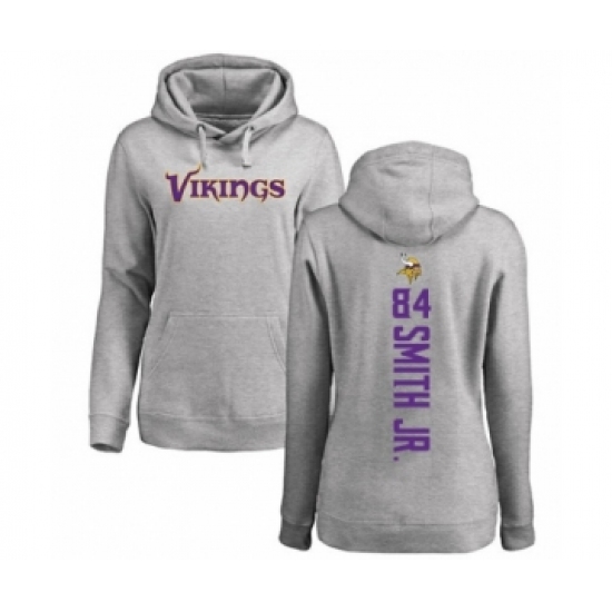 Football Women's Minnesota Vikings #84 Irv Smith Jr. Ash Backer Pullover Hoodie - Jersey