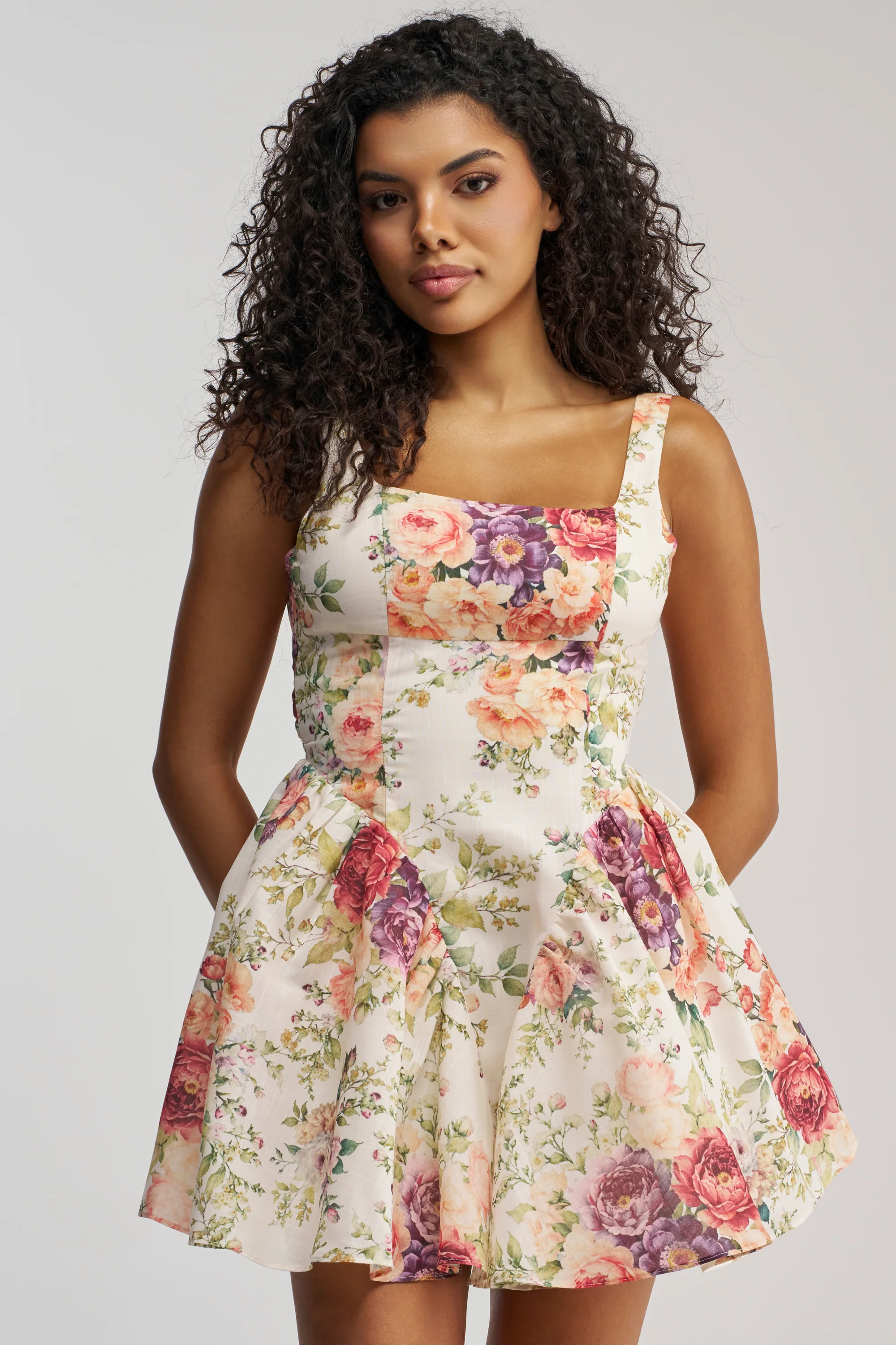 SOCIAL HOUR FLORAL MINI DRESS IN IVORY - Akira Wear