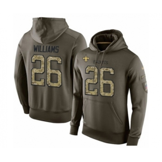 Football Men's New Orleans Saints #26 P.J. Williams Green Salute To Service Pullover Hoodie - Jersey