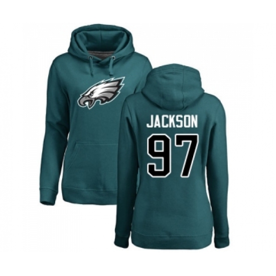 Women's Philadelphia Eagles #97 Malik Jackson Green Name & Number Logo Pullover Hoodie - Jersey
