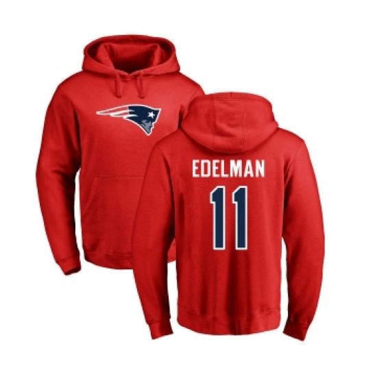Football New England Patriots #11 Julian Edelman Red Name & Number Logo Pullover Hoodie - Jersey