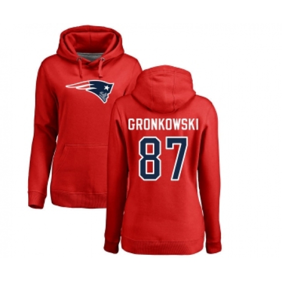 Football Women's New England Patriots #87 Rob Gronkowski Red Name & Number Logo Pullover Hoodie - Jersey