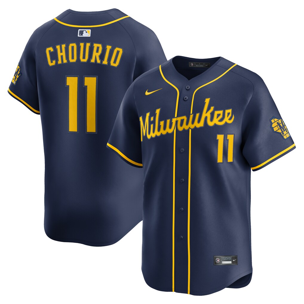Men's Milwaukee Brewers Jackson Chourio Nike Navy Alternate 2 Limited Jersey - Jersey