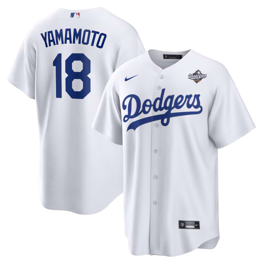 Men's Los Angeles Dodgers Yoshinobu Yamamoto Nike White 2025 World Series Home Replica Player Jersey - Jersey