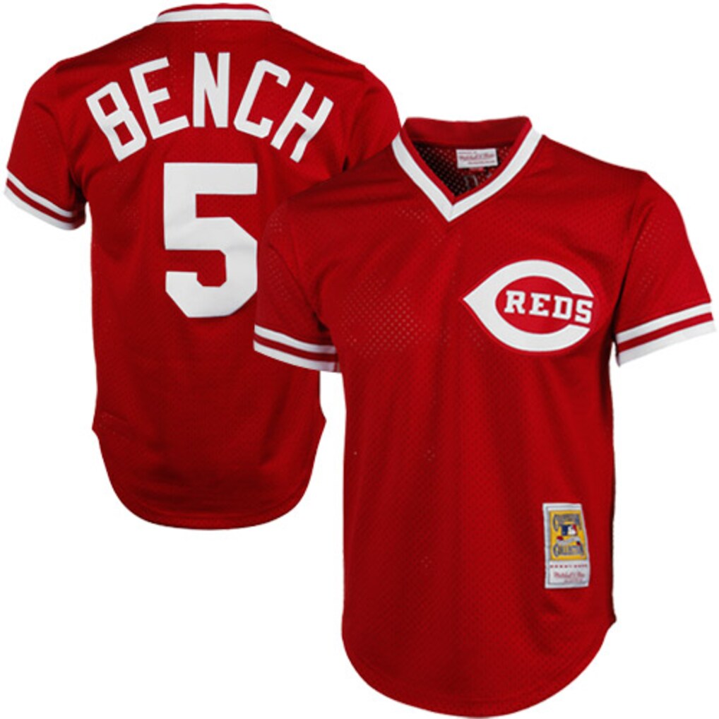 Men's Cincinnati Reds Johnny Bench Mitchell & Ness Scarlet Authentic Batting Practice Jersey - Jersey