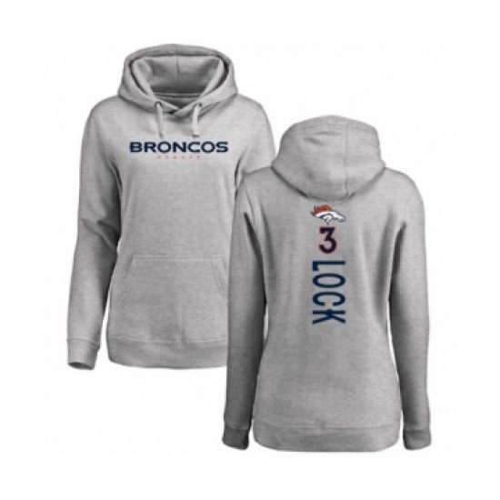 Football Women's Denver Broncos #3 Drew Lock Ash Backer Pullover Hoodie - Jersey