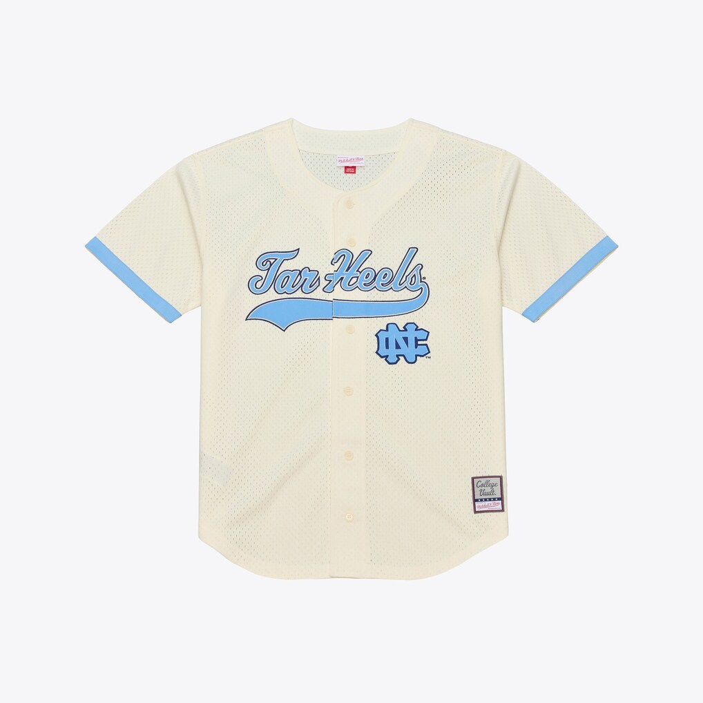 Men's Mitchell & Ness Cream North Carolina Tar Heels Mesh Button-Up Batting Practice Baseball Jersey - Jersey