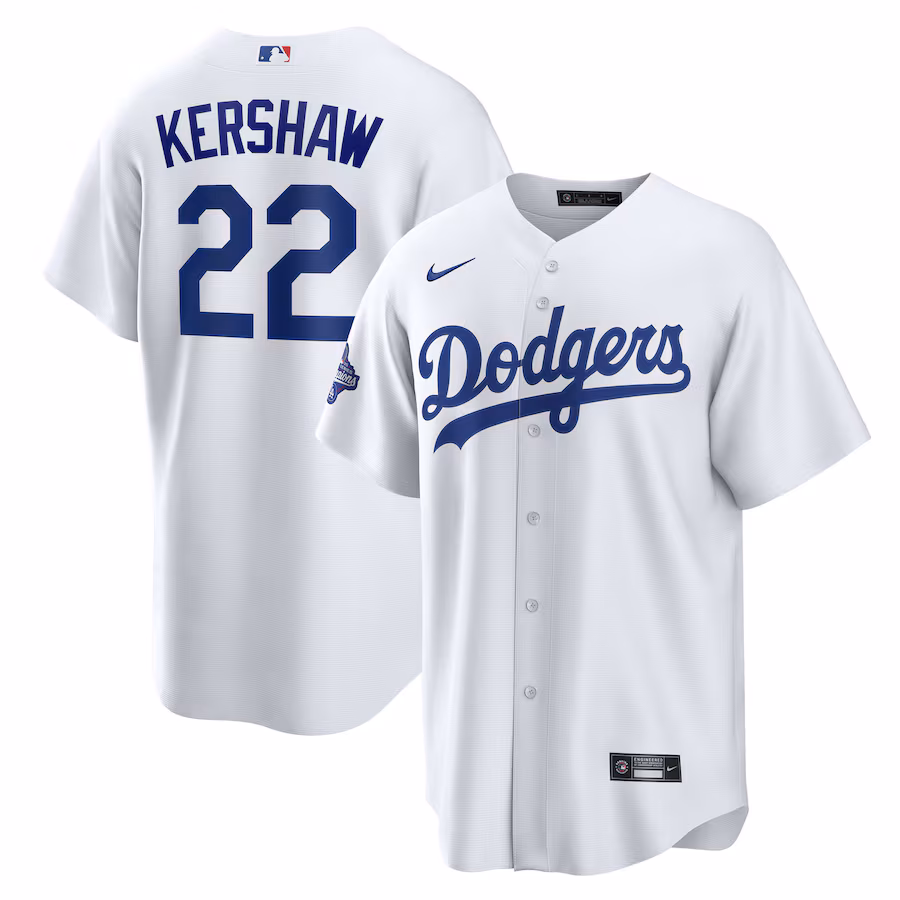 Men's Los Angeles Dodgers Clayton Kershaw Nike White Home 2025 World Series Champions Replica Jersey - Jersey