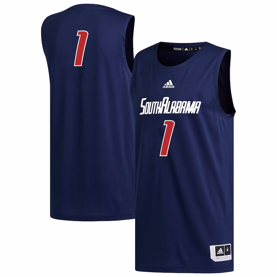 Men's adidas #1 Navy South Alabama Jaguars Replica Basketball Jersey - Jersey