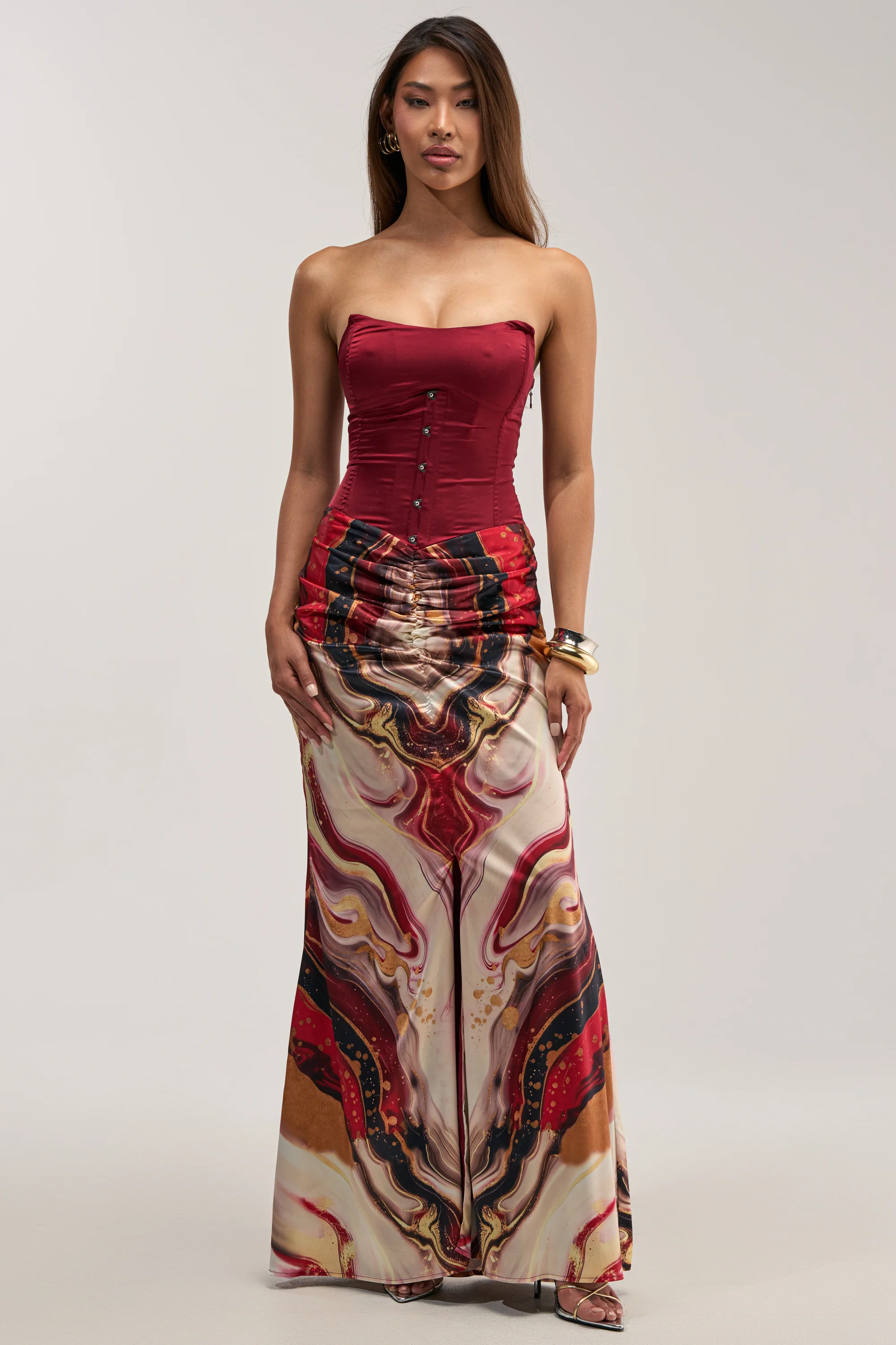 SAMARA ABSTRACT MAXI DRESS IN RED MULTI - Akira Wear