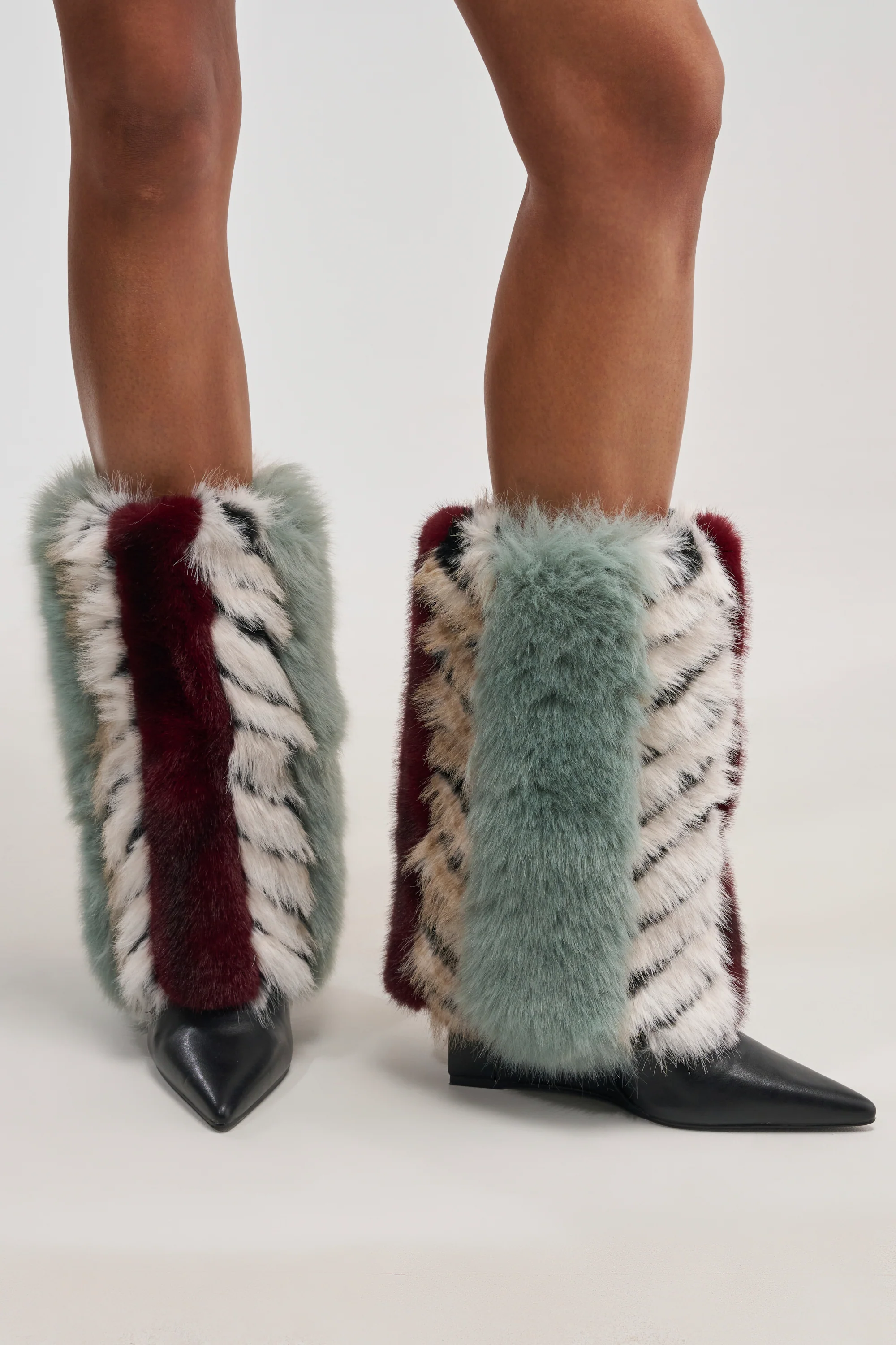 AZALEA WANG BRIASH BLUE MULTI FUR HIDDEN WEDGE BOOTIE - Akira Wear