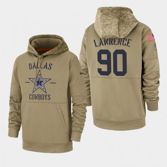 Men's Dallas Cowboys #90 Demarcus Lawrence 2019 Salute to Service Sideline Therma Pullover Hoodie - Tan - Jersey