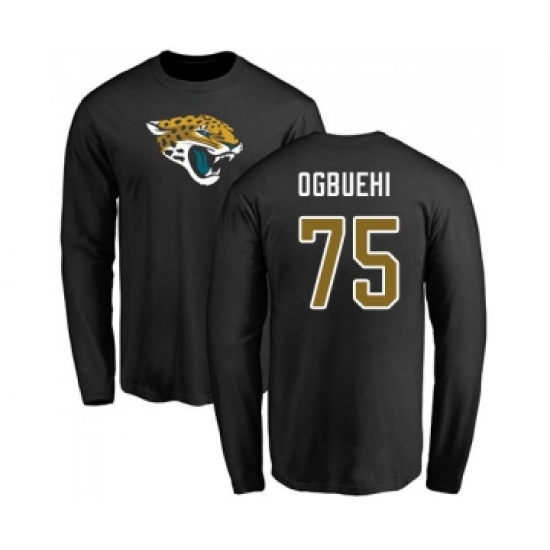 Football Jacksonville Jaguars #75 Cedric Ogbuehi Black Name & Number Logo Long Sleeve T-Shirt - Jersey