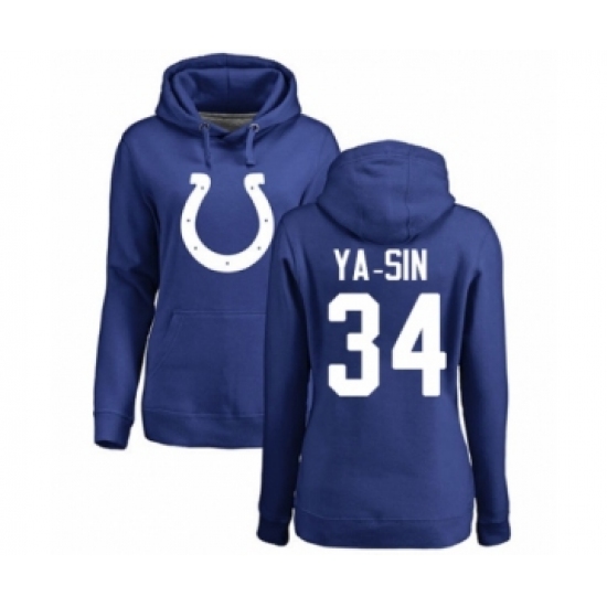 Football Women's Indianapolis Colts #34 Rock Ya-Sin Royal Blue Name & Number Logo Pullover Hoodie - Jersey