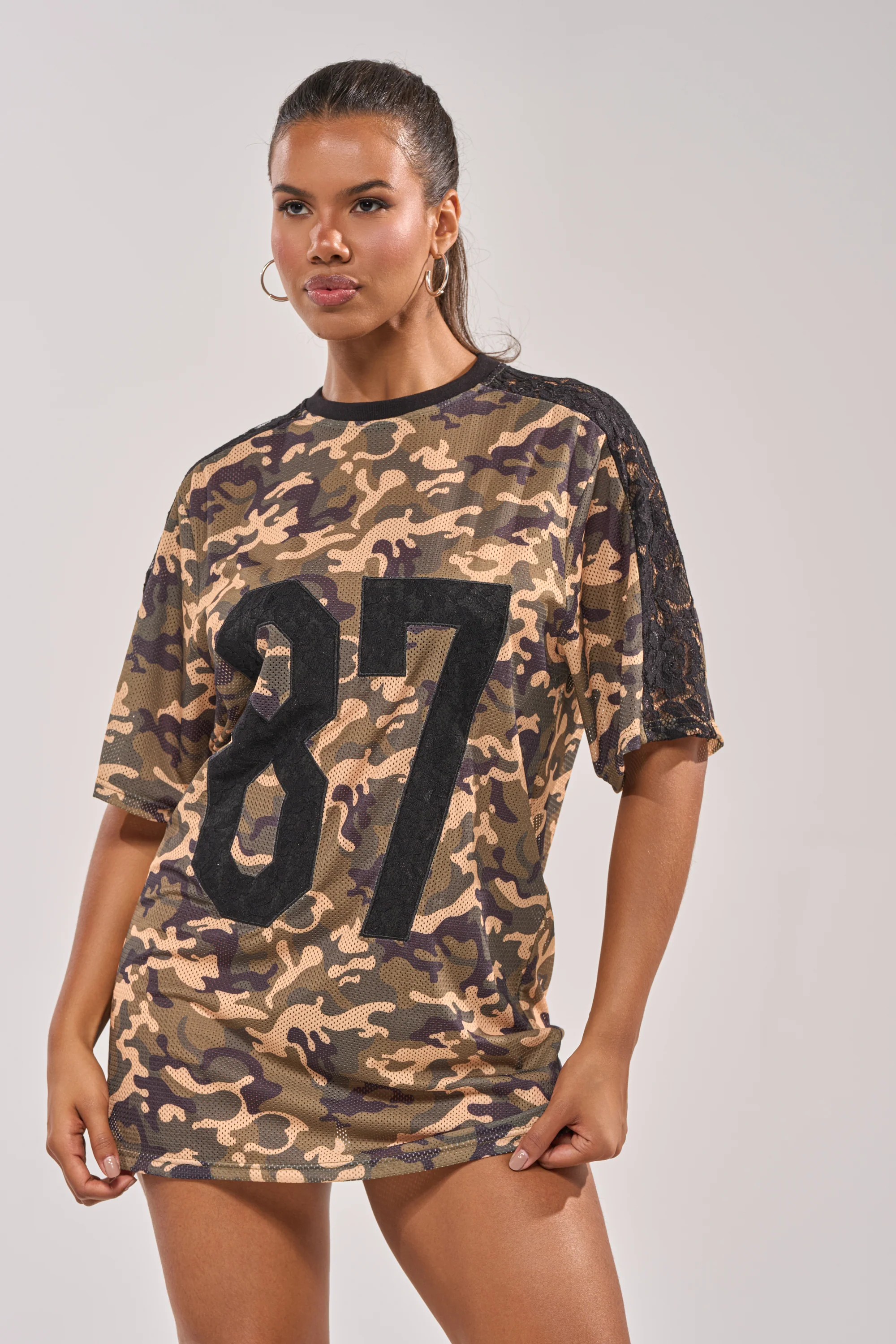 POPPIN POPPYS LACE JERSEY MINI DRESS IN CAMO - Akira Wear